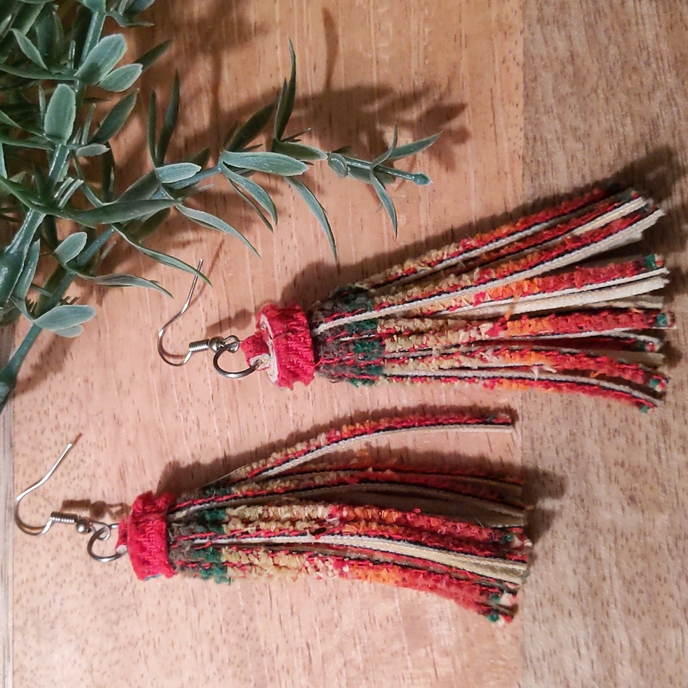 Boho Fabric Tassel Earrings